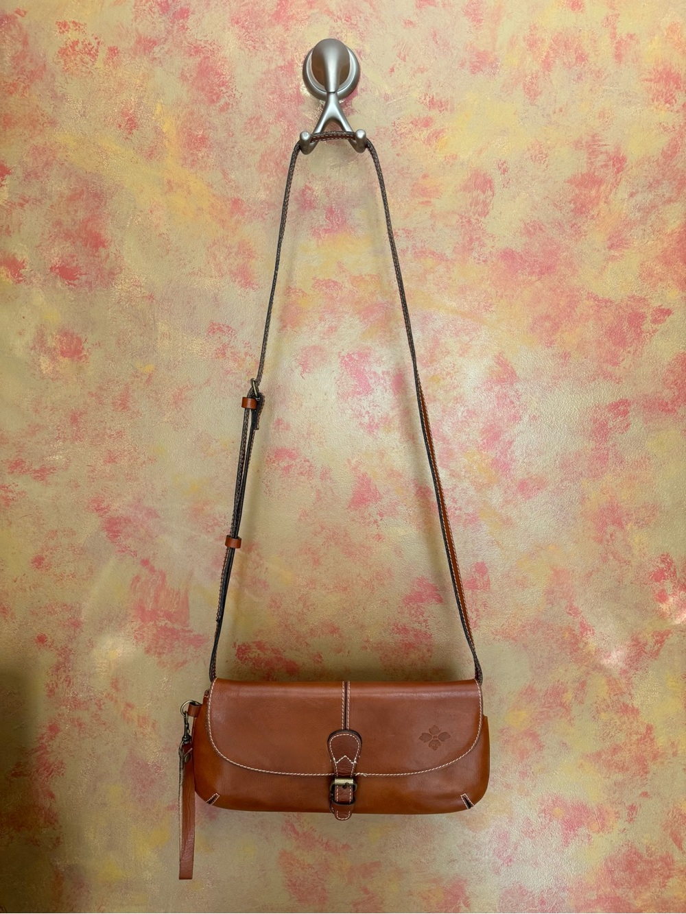 Patricia Nash Cognac Leather Crossbody Wristlet Purse